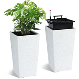 Garvee 22,5" Hohe Pflanzgefäße Set 2 Mit Automatischer Bewässerung Und Wasserstandsanzeige Für Balkon Und Terrasse, Schwarz & Weiß, Wetterfest - Weiß Mit Schwarzen Punkten