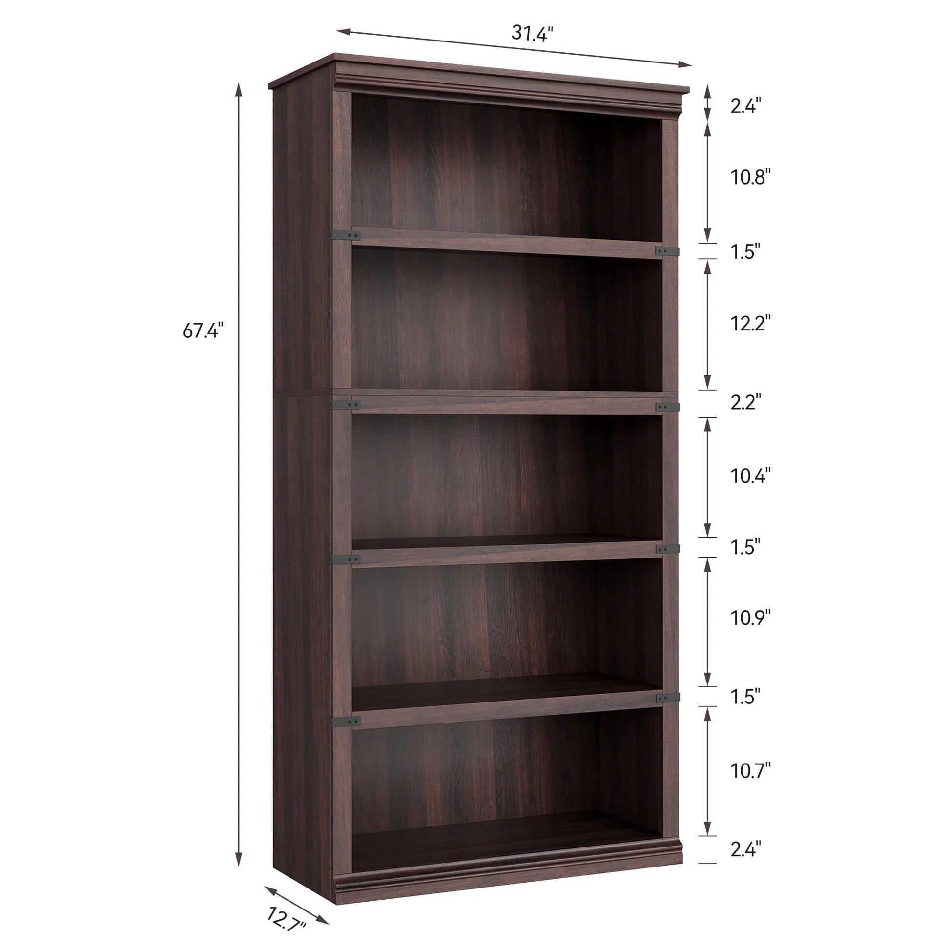 Garvee Bücherregal 171 cm, 5-stöckiges Standregal im Landhausstil, offenes Holzregal mit 5 Ablagen und Stauraum, für Homeoffice, Wohnzimmer & Schlafzimmer, Kirschbaum