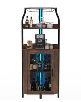 Garvee Eck-Weinregal mit 12-Farben-LED, gebogenes Barschrank-Regal aus MDF & Metall für Wohnzimmer und Hausbar, Braun - Braun