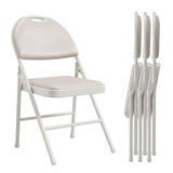 Garvee Klappstühle Set 4, PU Leder Gepolstert, Metallrahmen, Faltbar, Für Büro & Events, Beige - Beige