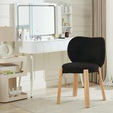 Garvee Schminkstuhl Teddy Stoff, Ergonomisch, Holzbeine, Platzsparend, Für Schlafzimmer & Büro, Schwarz - Schwarz