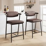 Garvee Barhocker Set 2, 26.5" Polster, Ergonomisch Mit Armlehnen, Breiter Komfortsitz, Metallrahmen, Fußstütze, Braun, Für Küche & Bar - braun
