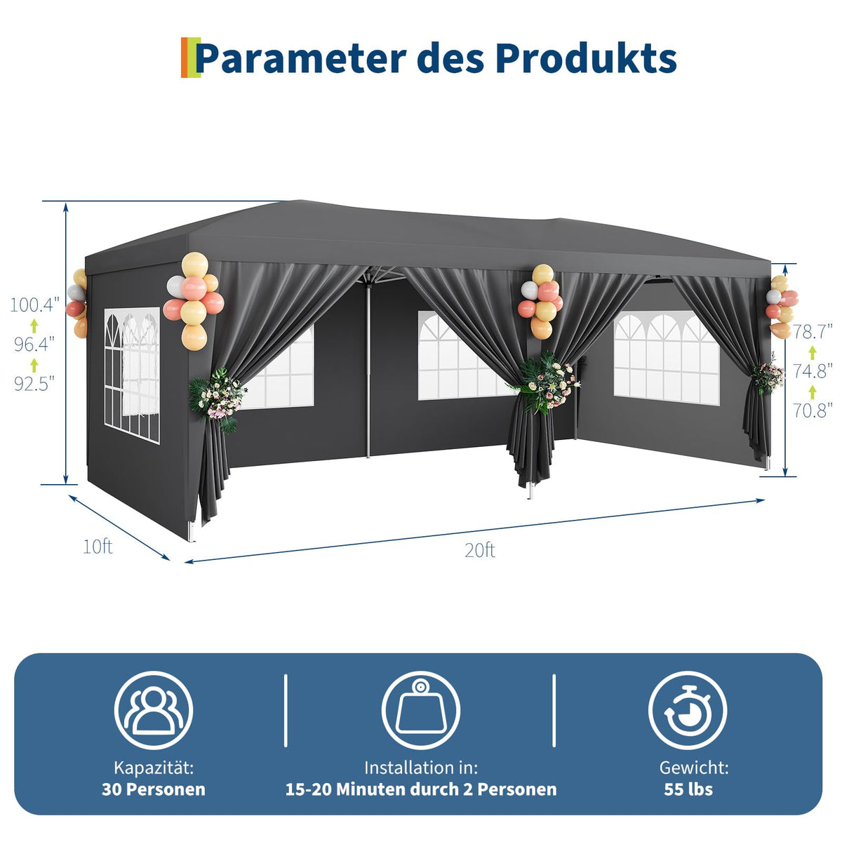 Garvee Faltpavillon verstärkter Hochleistungsrahmen Grau