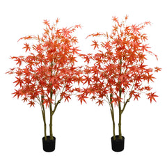 GARVEE 2 Stück Herbstlicher Kunstbaum Roter Ahorn, 150cm Kunstpflanze Dekorativer KüNstlicher Baum Bonsai Aus Rotem Ahorn Für Den Innenbereich, KüNstlicher Ahorn Im Topf Als Wohndeko