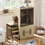 Garvee Katzentoilettenschrank mit Kratzbaum, 104 cm hoch, Katzenklo Schrank mit Sisal-Leiter, Hängematte, Metallgittertüren und Stauraum