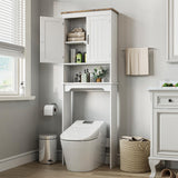 Garvee Badezimmer Regal Über Toilette, 66 Zoll Hoch, Doppel-Türen, Verstellbare Regale, Holz, Weiß, Platzsparend