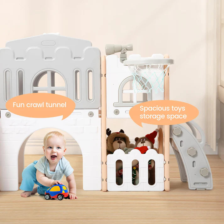 Garvee 8-in-1 Kinder Rutsche – Klettern, Basketballkorb, Tunnel, Stauraum, Modernes Design, 1–3 Jahre