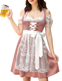 Garvee Damen Dirndl Set 3tlg. Midi Dirndl-Komplettsets Trachtenmode Mit Schürze, Bluse, Kleid, Dunkelblau, Gr.34-48