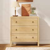 Garvee Kommode mit 3 breiten Schubladen, 76 × 40 × 77 cm, Schubladenschrank und Wäschekommode für Schlafzimmer, Wohnzimmer und Flur, Naturholzoptik - Naturholz