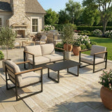 Garvee 4-teiliges Gartenmöbel-Set aus Metall mit Sofa, 2 Stühlen, Couchtisch & dicken Kissen