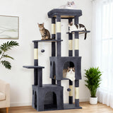 GARVEE Katzenkratzbaum 156 cm, Kratzbaum für Große Katzen mit XL-Aussichtsplattform, 2 Katzenhöhlen, Sisalstämmen und Hängespielzeug, Dunkelgrau - Dunkelgrau