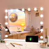 Garvee Hollywood Schminkspiegel mit Beleuchtung, 15 LED Lampen, 3 Farbtemperatur Licht, 58 × 46 cm, Weiß, abnehmbar - Weiß