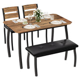 Garvee Essgruppe für 4 Personen, 1 Tisch + 2 Stühle + 1 Bank, Metall, Braun, gepolstert - Braun