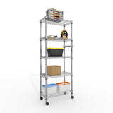 Garvee Metall Lagerregal 5-Stufig Mit Rollen, 1100LBS Tragkraft, Verstellbare Drahtablagen, Stahl, Silber Für Küche & Garage, 61H x 23.6D x 11.8W