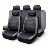 Garvee Universelle Autositzbezüge Aus PU Leder Nahtdesign Für PKW SUV Van, 9-teilig, Schwarz - Schwarz + Grau