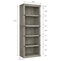 Garvee 5-stöckiges Bücherregal 62 x 32 x 171 cm, stabiles Standregal aus MDF im Kolonialstil, graues Holzregal mit Stauraum für Wohnzimmer, Büro & Arbeitszimmer, Grau