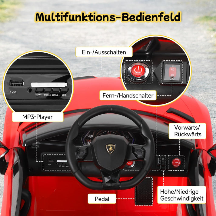 Multifunktions-Bedienfeld mit MP3-Anschluss, Modus-Schalter, Geschwindigkeitsregelung und Fahrpedal