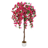 Garvee 5 FT Bougainvillea Künstlicher Baum Mit 168 Roten Blüten, Natürlicher Stamm, Stabiler Topf Für Wohnzimmer Und Büro, Rot, Polyester