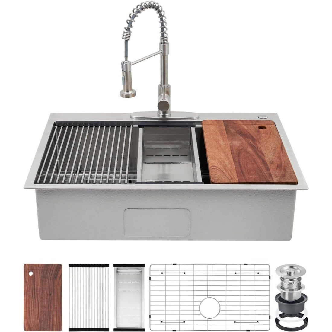 Garvee Silber Edelstahlspüle Drop-in, 76,2 x 45,7 cm, 22,9 cm tief – 1 Becken mit Zubehörset für Küche & Bar