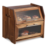 Garvee Doppelstöckiger Brotkasten Aus Akazienholz Mit Acryltür & Luftventilen Für Küche Und Frühstückstisch, 15.74x10.43x14.37 Zoll, Rustikal Silber
