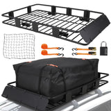 Garvee Dachgepäckträger 163 x 99 x 38 cm, Universal Dachkorb aus Stahl mit Gepäcktasche, Verstellbar für SUV, Geländewagen & Pick-up, Schwarz - Schwarz
