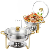 Garvee Chafing Dish 2er Set 5QT – Edelstahl, Goldrahmen, Rund, 42 × 41 × 28 cm, Catering - Goldene Ständer