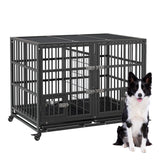 Garvee 48 Zoll Hundebox Mit Rollen, Trenner, Stabile Schlösser, Metall, Herausnehmbares Tablett Für Kleine Bis Große Hunde, Indoor & Outdoor, Vielseitig, Schwarz - Grau