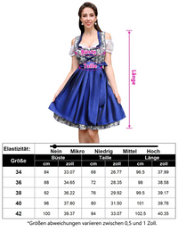 Garvee Damen Dirndl Kurz Set - Midi Trachtenkleid 3tlg. Mit Bluse Und Schürze, Blau Blumen, Für Oktoberfest Und Party, Elegantes Design
