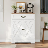 Garvee Kaffeebar-Schrank mit 2 Türen, 1 Schublade & verstellbaren Regalen, Landhaus Sideboard, Walnuss-Weiß, ausziehbar, mit Stauraum