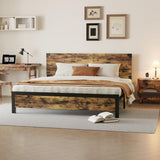 Garvee Queen Bettgestell Mit Holz-Kopfteil, Geräuschlos, Metallbeine, Plattformbett Mit Stauraum, Rustikal Braun, Schlafzimmer - braun