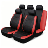 Garvee Sitzbezüge 9 Teilig PU Leder Autositzschoner Schwarz Rot Stitch Design Universal Für VW Caddy Ford Focus Audi A3 - Schwarz+Rot