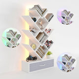 Garvee Baumregal Weiß 107 cm, Bücherregal mit RGB-LED, App-Steuerung und Stoffschublade, modernes Standregal für Wohnzimmer - Weiß