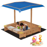 Garvee Holz-Sandkasten Mit 2 Plastikboxen, Verstellbarem Sonnendach, Garten & Terrasse, 39x39in, Naturholz