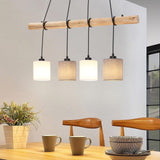 GARVEE Moderne Retro Holz-Esstischlampe | Höhenverstellbar bis 135cm & 4x Stoffschirme | Dekor für Wohnzimmer, Esszimmer