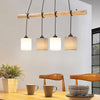 GARVEE Moderne Retro Holz-Esstischlampe | Höhenverstellbar bis 135cm & 4x Stoffschirme | Dekor für Wohnzimmer, Esszimmer