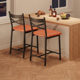 Garvee Barhocker 2er-Set, 56 cm, mit Rückenlehne & Fußstütze, gepolstert, PU-Kunstleder, Braun - Braun