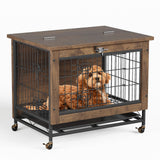 Garvee Hundekäfig Möbel 2 Türen – Mit Rollen, Holz & Metall, Für Kleine/Mittlere Hunde 67×50×65 cm