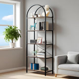 Garvee 5-Stöckiges Bücherregal Mit Bogen, Stabiles Metall, Große Holzregale Für Wohnzimmer Und Büro, 70.87" X 23.62" X 11.02", Modern Schwarz - schwarz