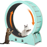 Garvee Katzenlaufrad aus Holz 100 cm, Leises Katzen Laufband mit Kugellager, Sicherheitsverriegelung, abnehmbarer rutschfester Laufmatte, kratzfester Oberfläche - Mintgrün