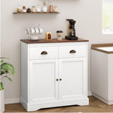 Garvee Kaffee Bar Schrank Modern Farmhouse Buffet Mit 2 Schubladen, Verstellbarem Regal, Doppel-Tür, Weiß, Holz Für Küche Und Esszimmer