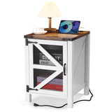 Garvee Farmhouse Nachttisch Mit Ladegerät 18" Tisch Scheunentor 2 USB 2 AC Anschlüsse Holz Verstellbare Regale Stabil Schlafzimmer Wohnzimmer