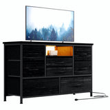 Garvee 8 Schubladen TV-Ständer Mit LED & Steckdose Für Wohnzimmer & Schlafzimmer, MDF Holz, RGB Licht, Großer Stauraum, Kabelmanagement, Weiß - Wie gezeigt
