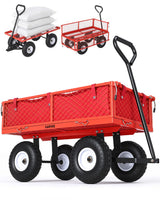 Garvee Gartenwagen mit abnehmbaren Gitterseiten, Mit Einlage, 4-Rad-Federung, Rot