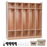 Garvee 5-Sektionen Garderoben-Spind Mit 10 Fächern, Anti-Kipp-Kit, 4 Rollen, 5 Haken, Sperrholz Für Schule Und Kindergarten, 54x13x48 Zoll, Naturholz