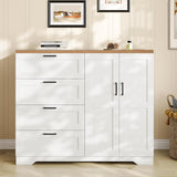 Garvee Multifunktionaler Holzkommode Kleiderschrank Mit 2 Türen & 4 Schubladen Für Schlafzimmer & Ankleidezimmer, Wasserfest, Stabil, Naturholzfarbe