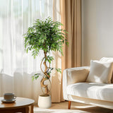 Garvee Künstlicher Ficus Baum 4 ft Mit Geschwungenem Stamm, 756+ Seidenblätter, Weißer Topf, Verstellbare Äste Für Wohn- Und Bürodekoration - Wie gezeigt