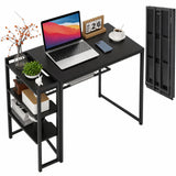 Garvee 35 Zoll Klappschreibtisch Mit Ablage Für Büro Und Zuhause, Platzsparend, Stabil, P2 Spanplatte, Metallrahmen, 35"x20", Schwarz - Schwarz