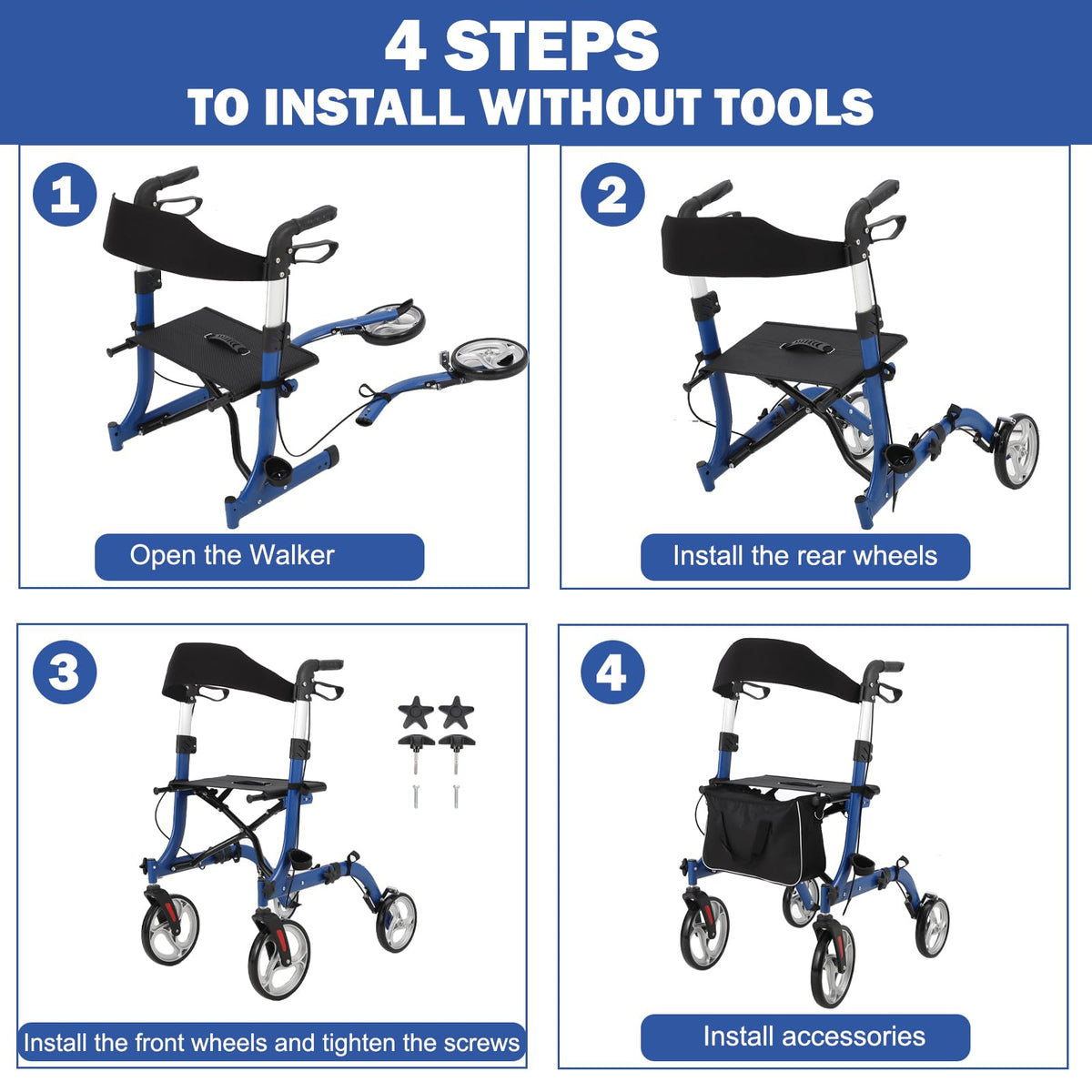 Rollator mit Sitz, Rückenlehne und Tasche