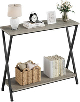 Garvee Schmaler Konsolentisch 2-Stufig Industrie-Stil MDF-Holz & Metall Für Wohnzimmer & Flur 33.5"L x 11.8"W x 31.8"H Schwarz - schwarz