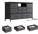 Garvee Kabinett Kommode Mit 8 Schubladen, Metallrahmen, Led-Licht, 3 Steckdosen, 2 USB Für Schlafzimmer Und Wohnzimmer, 121 x 37 x 76 cm, Grau - Grau